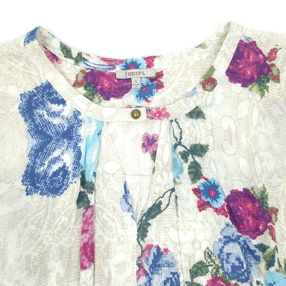 Jodifl Floral Tunic Top Flowy Size S Lightweight 3/4 Sleeve Pockets Peasant Blue - Picture 12 of 14